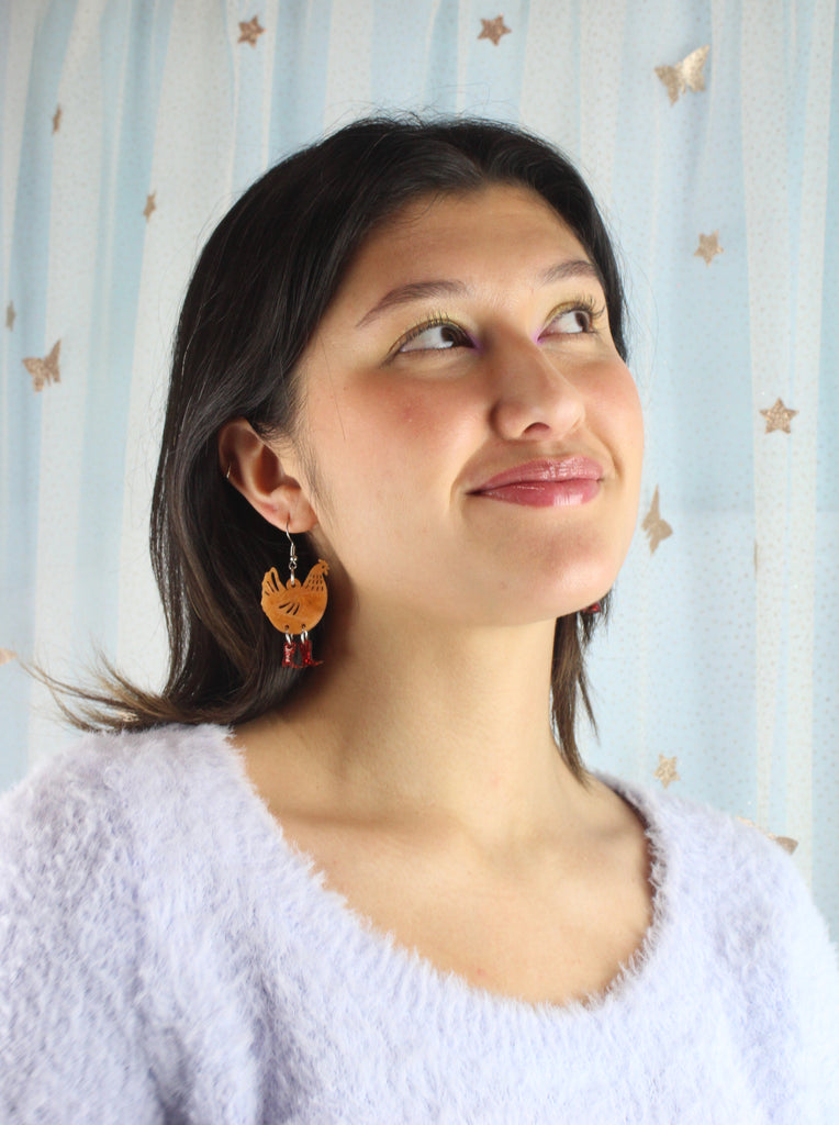 Cinnamon Chick Magnet Chicken Earrings - Sour Cherry