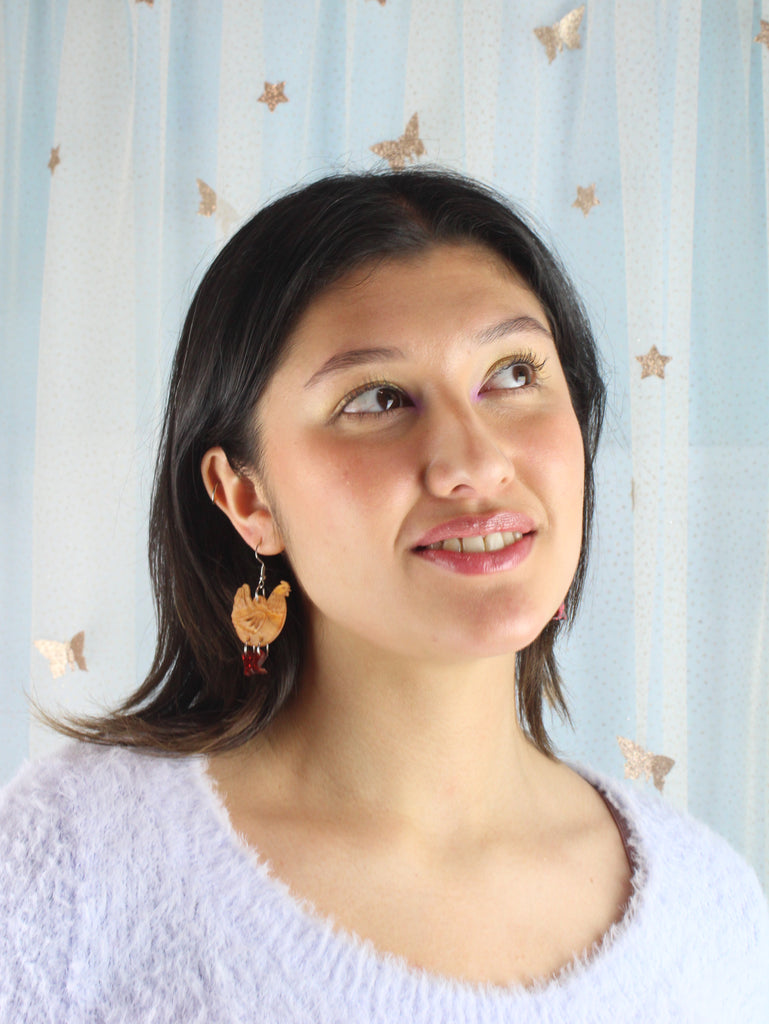 Cinnamon Chick Magnet Chicken Earrings - Sour Cherry