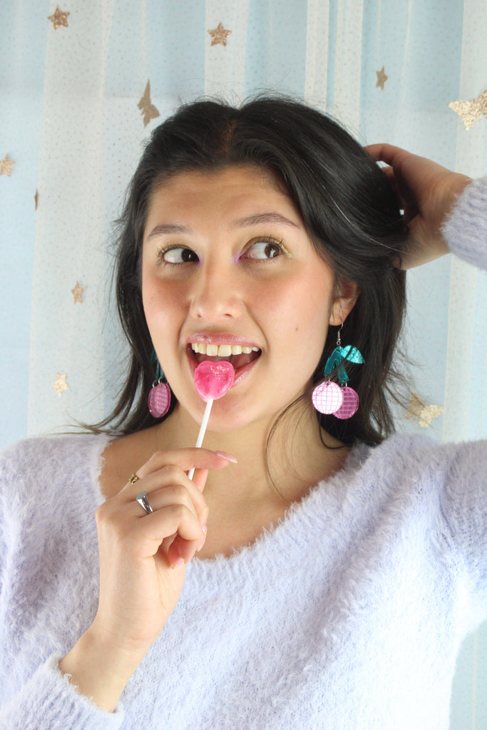 Pink Disco Cherry Earrings - Sour Cherry