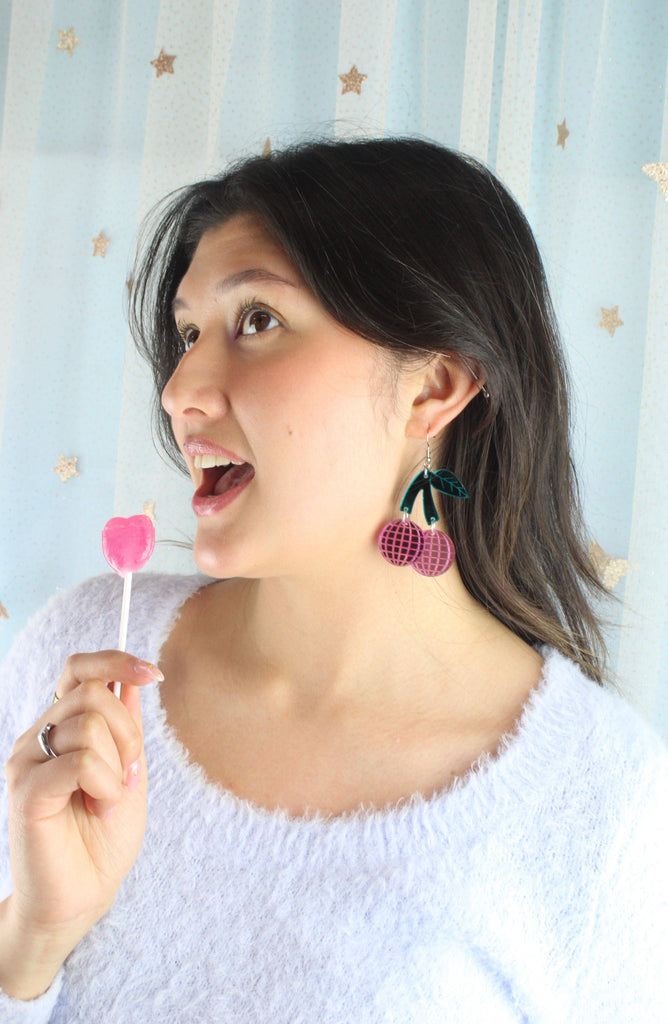 Pink Disco Cherry Earrings - Sour Cherry