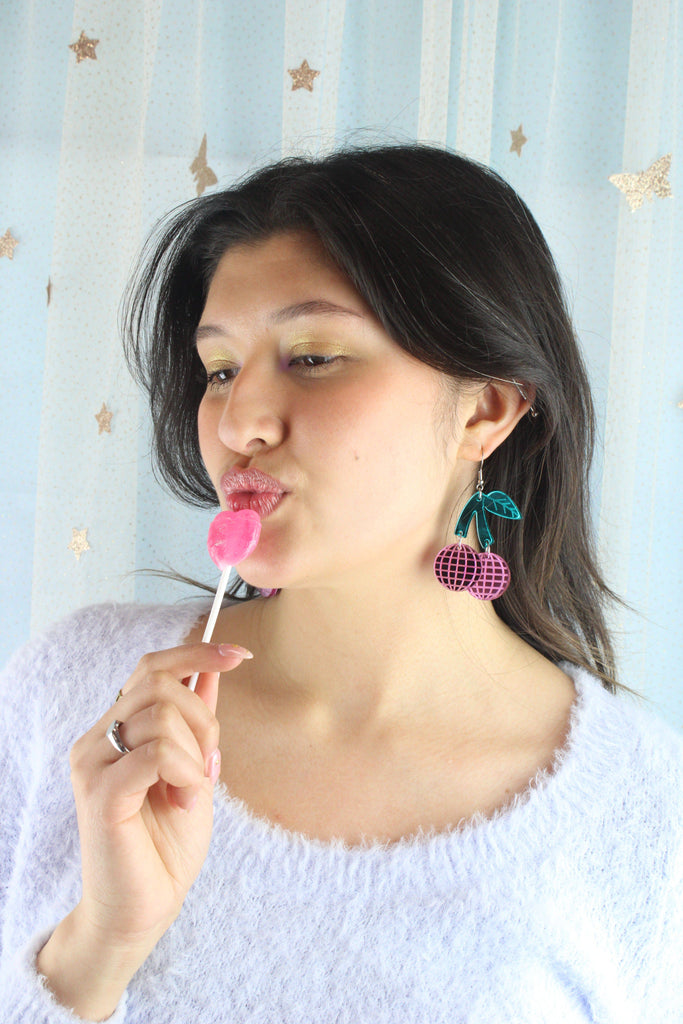 Pink Disco Cherry Earrings - Sour Cherry