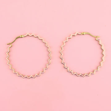 Pink zig zag hoop earrings with gold plating