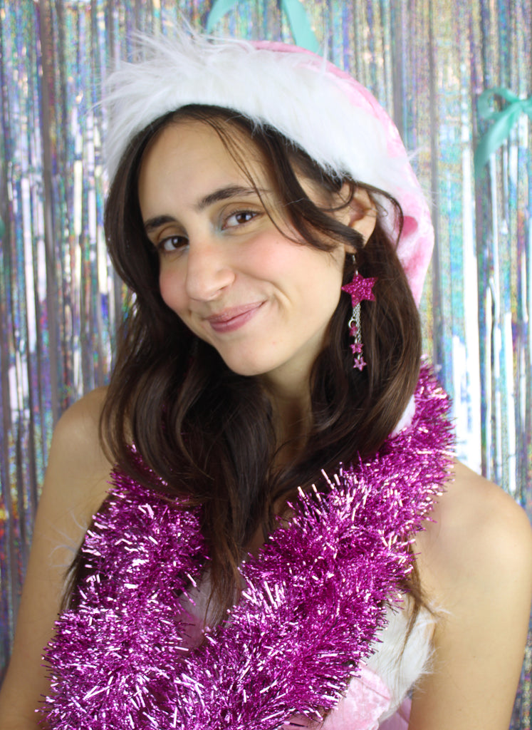 Pink Glitter Shooting Star Earrings - Sour Cherry