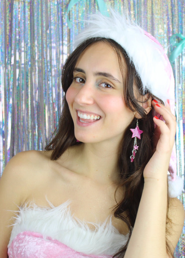 Pink Glitter Shooting Star Earrings - Sour Cherry
