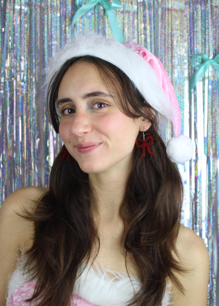 Red Glitter Bow Earrings - Sour Cherry