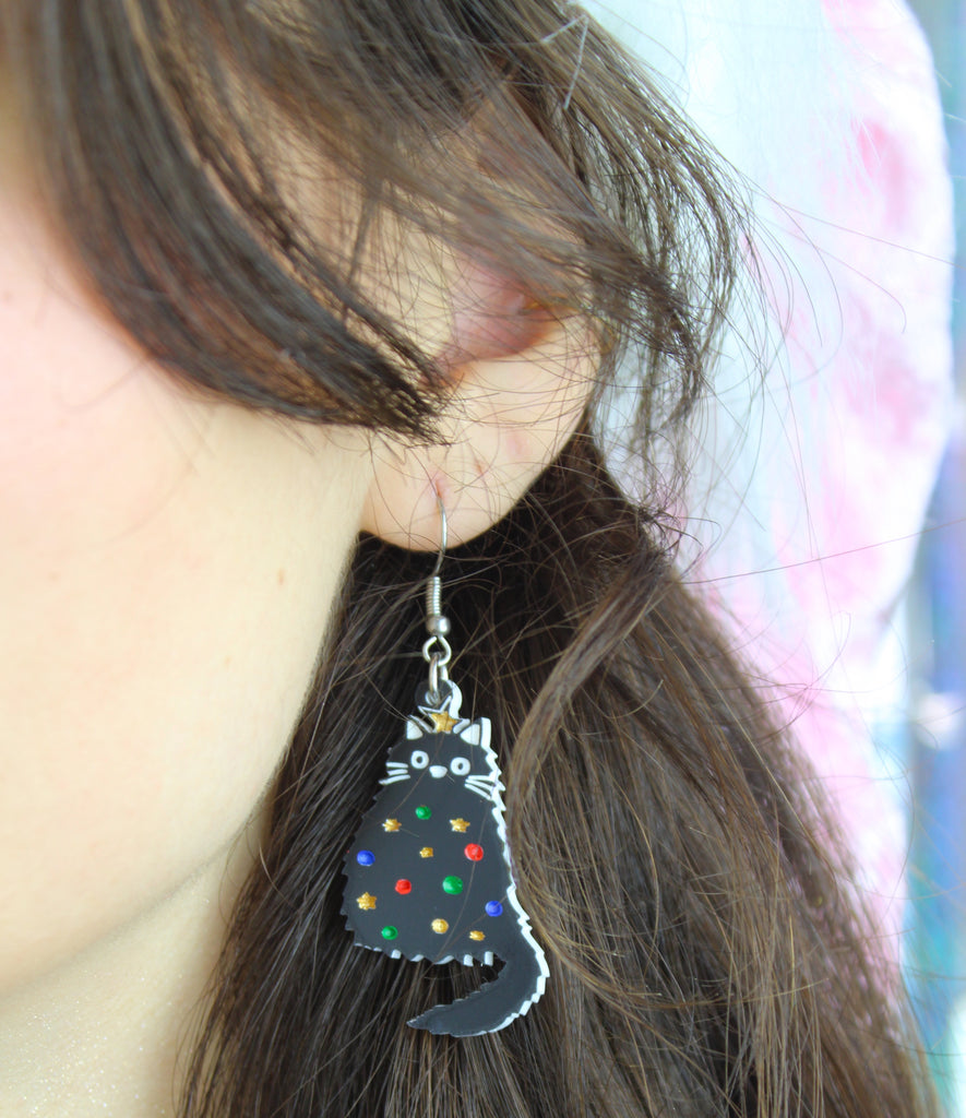 Meowy Christmas Earrings - Sour Cherry