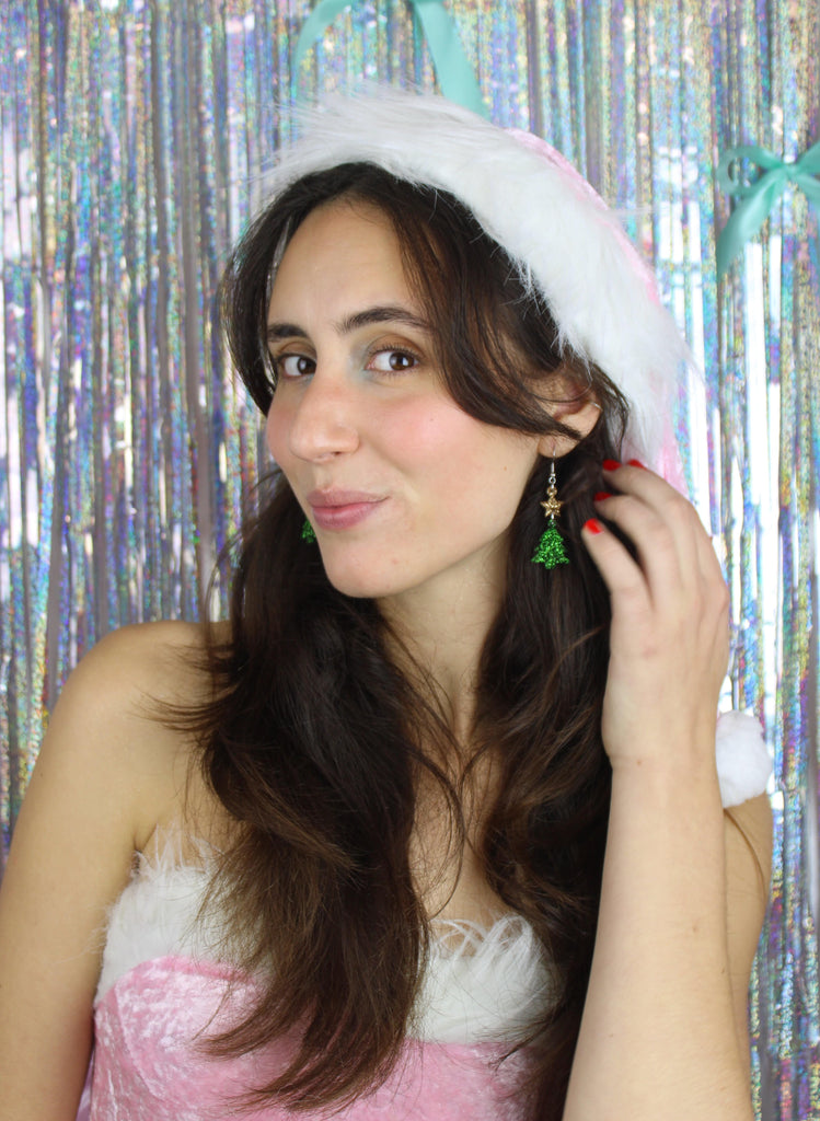 Green Glitter Christmas Tree Earrings - Sour Cherry