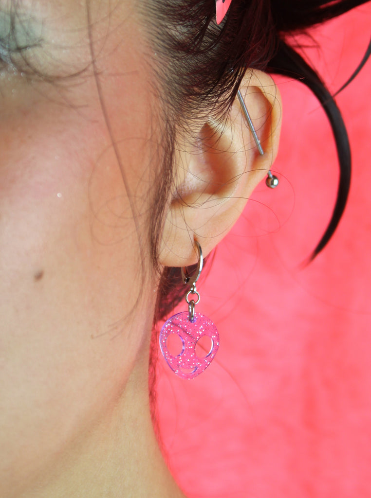 Beam Me Up! Alien Huggie Hoop Earrings - Sour Cherry