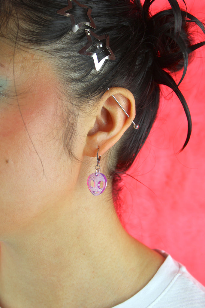 Beam Me Up! Alien Huggie Hoop Earrings - Sour Cherry