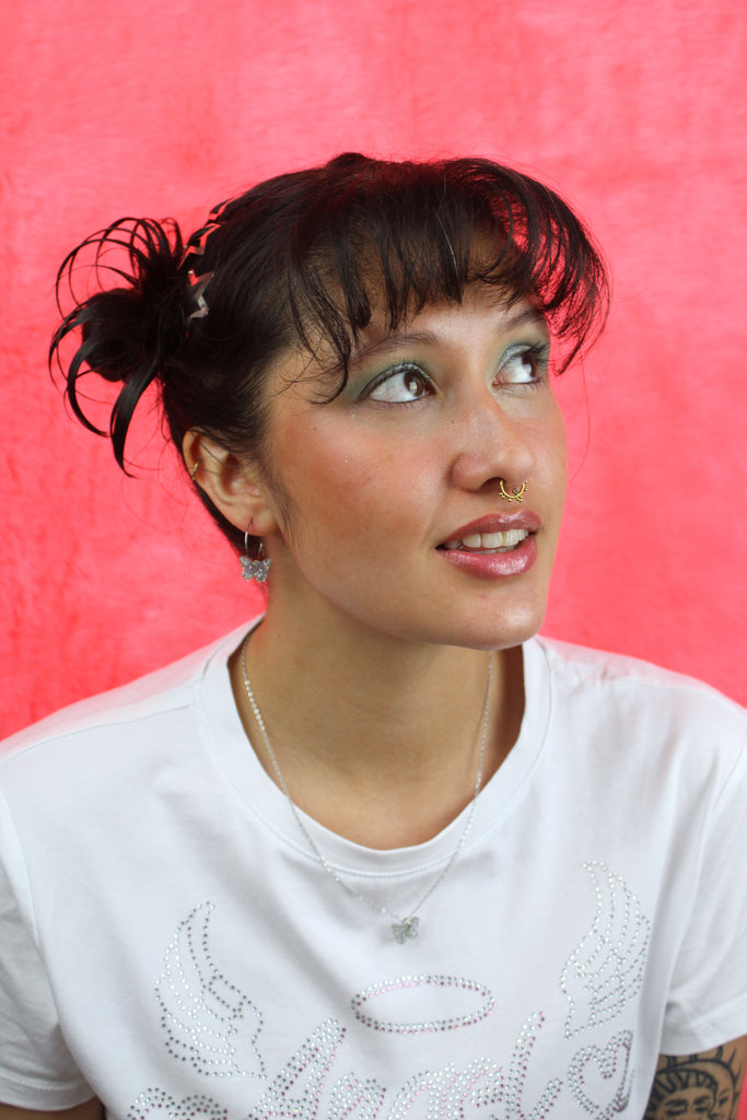 You're My Butterfly, Sugar Baby Hoop Earrings (Holographic Glitter) - Sour Cherry