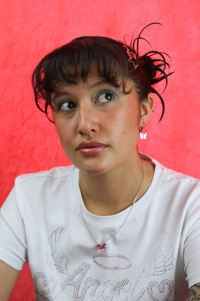 You're My Butterfly, Sugar Baby Hoop Earrings (Pink Mirror) - Sour Cherry