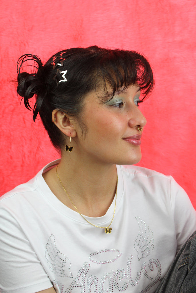 You're My Butterfly, Sugar Baby Hoop Earrings (Gold Mirror) - Sour Cherry