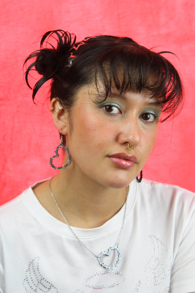 Silver Barbed Wire Heart Necklace - Sour Cherry