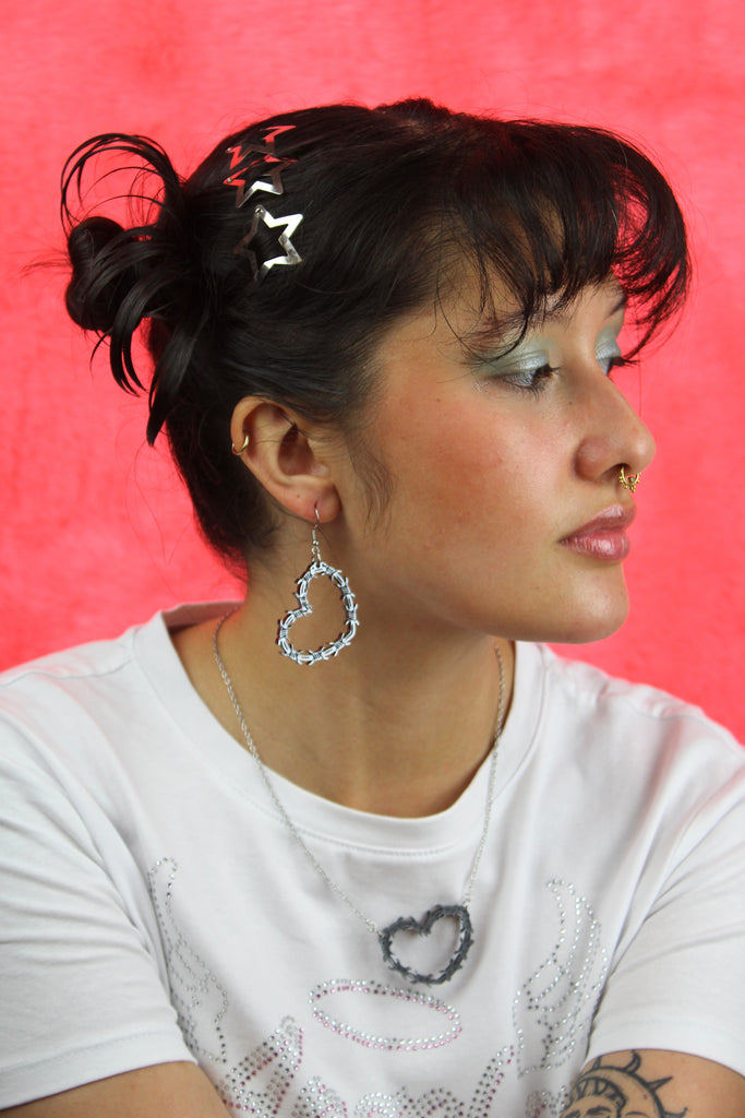 Silver Barbed Wire Heart Necklace - Sour Cherry