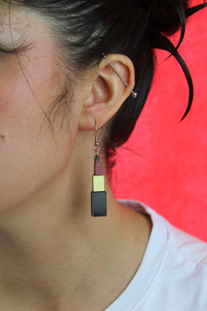 Red Glitter Lipstick Earrings - Sour Cherry