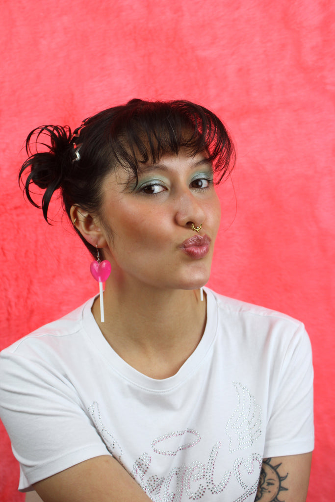 Pink Heart Lollipop Earrings - Sour Cherry