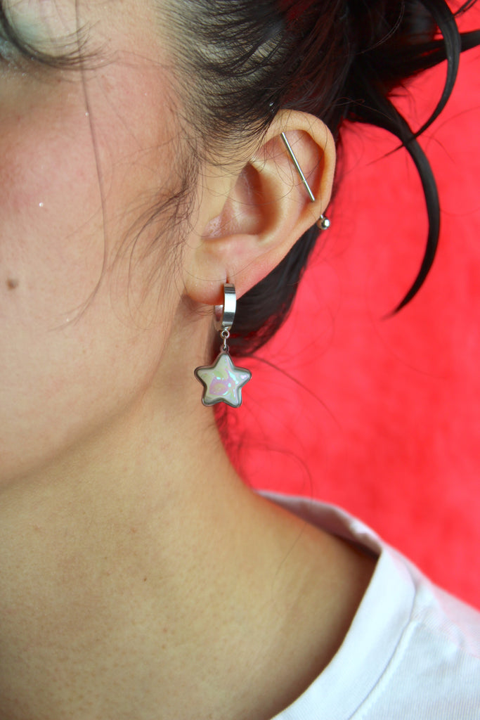 Opal Star Huggie Hoop Earrings - Sour Cherry