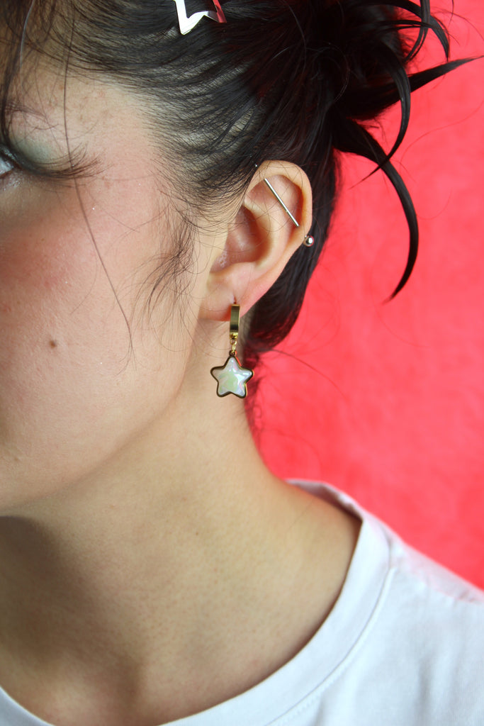 Opal Star Huggie Hoop Earrings (Gold Plated) - Sour Cherry