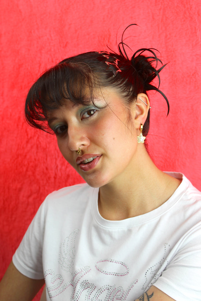 Opal Star Huggie Hoop Earrings (Gold Plated) - Sour Cherry