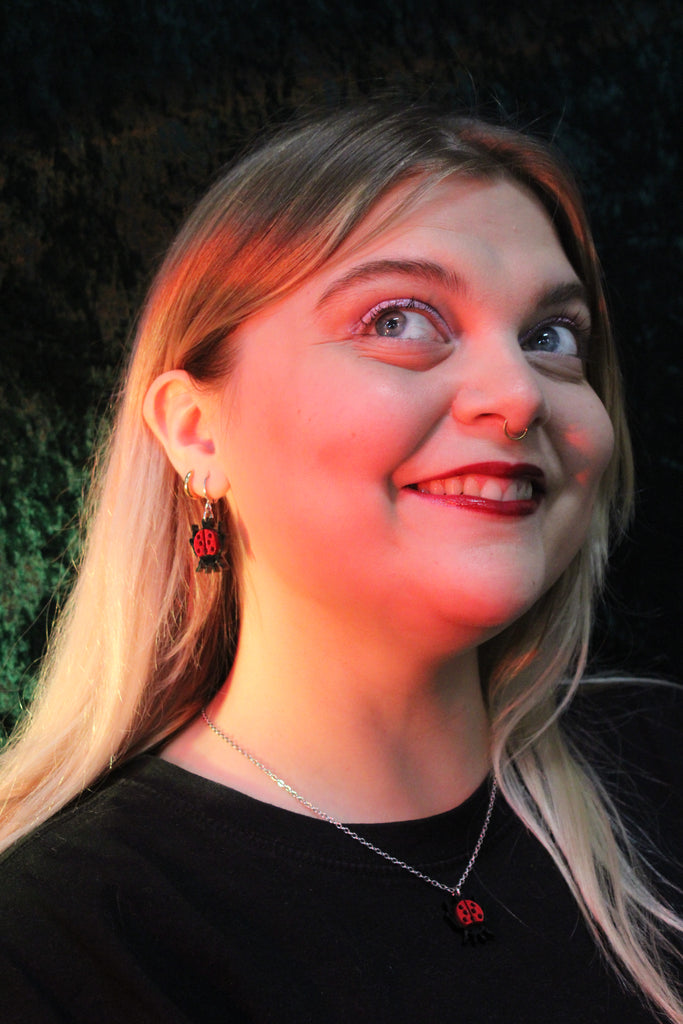 Dotty For You Ladybird Huggie Hoop Earrings - Shimmer Red - Sour Cherry