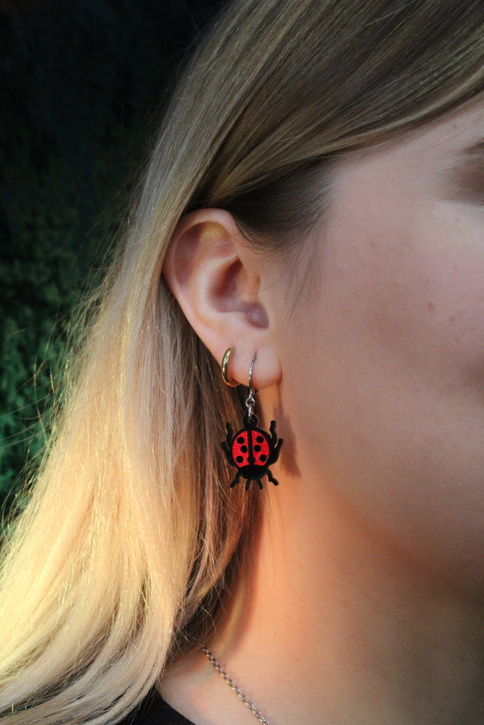 Dotty For You Ladybird Huggie Hoop Earrings - Shimmer Red - Sour Cherry