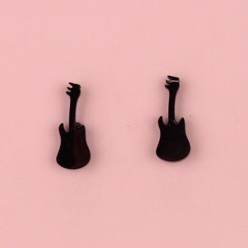Solid black electric guitar-shaped stainless steel studs