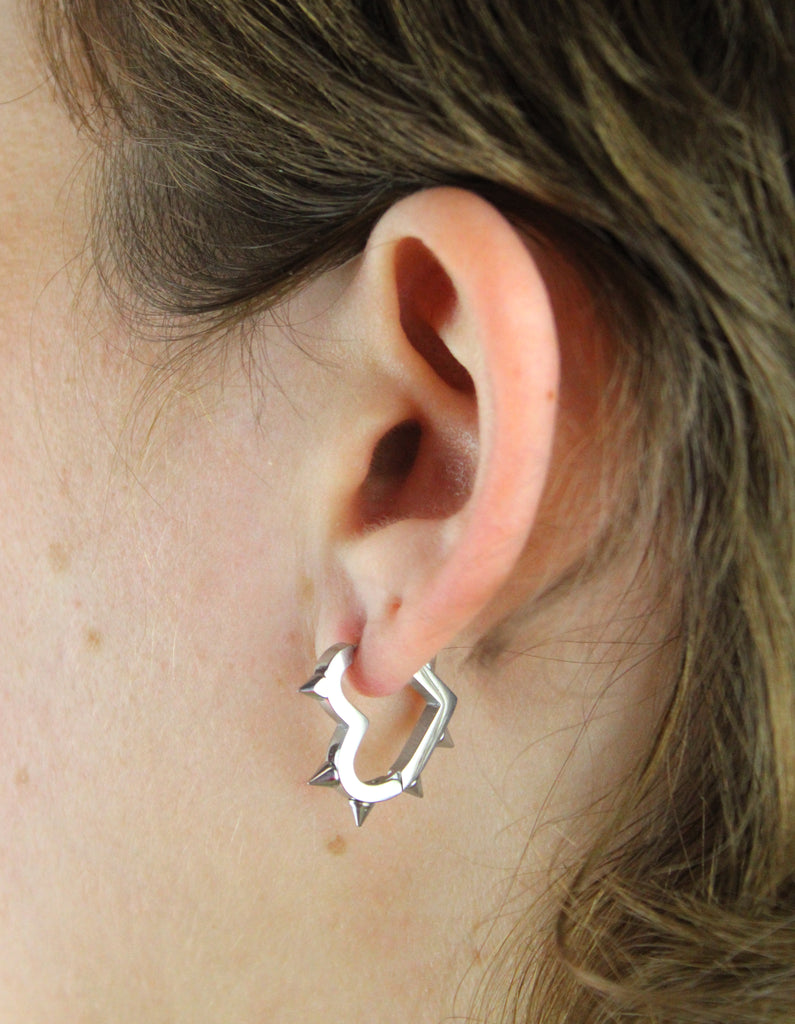 Heart Spike Huggie Hoop Earrings - Sour Cherry