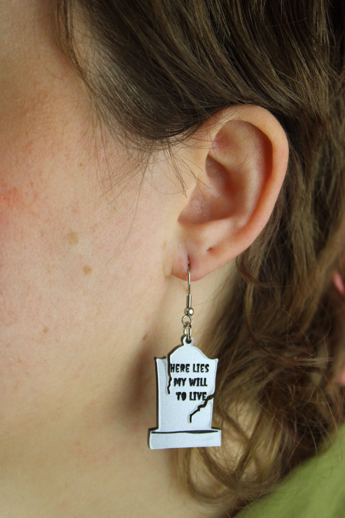 Will To Live Grave Stone Earrings - Sour Cherry