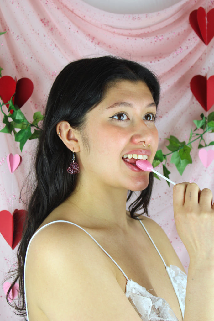 Shimmer Heart Earrings - Pink - Sour Cherry