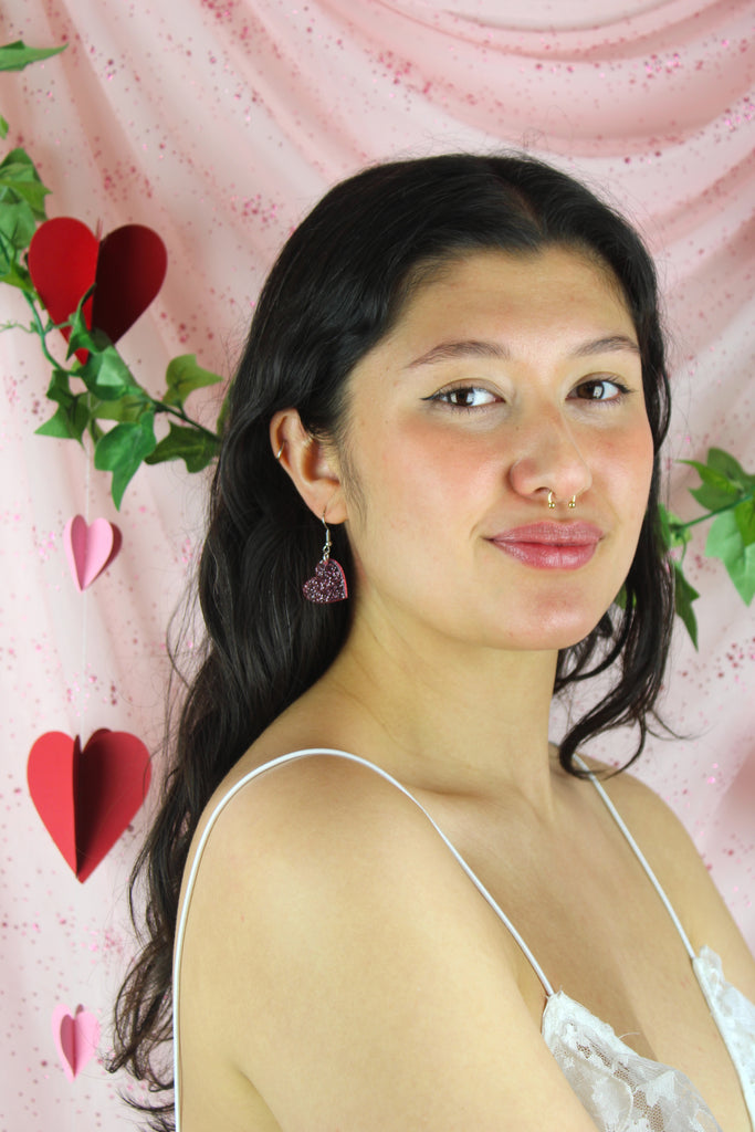 Shimmer Heart Earrings - Pink - Sour Cherry