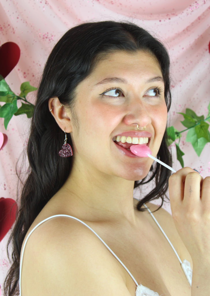Shimmer Heart Earrings - Pink - Sour Cherry