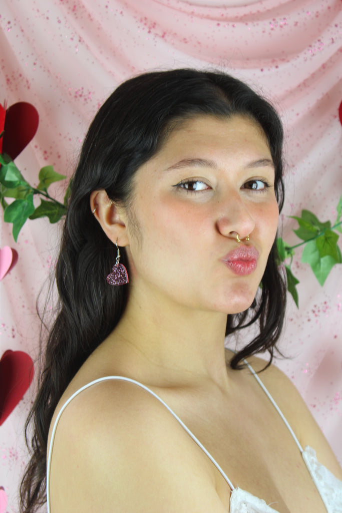 Shimmer Heart Earrings - Pink - Sour Cherry