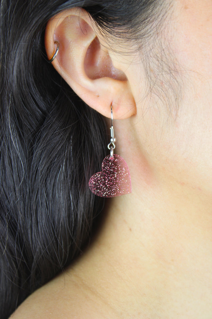 Shimmer Heart Earrings - Pink - Sour Cherry