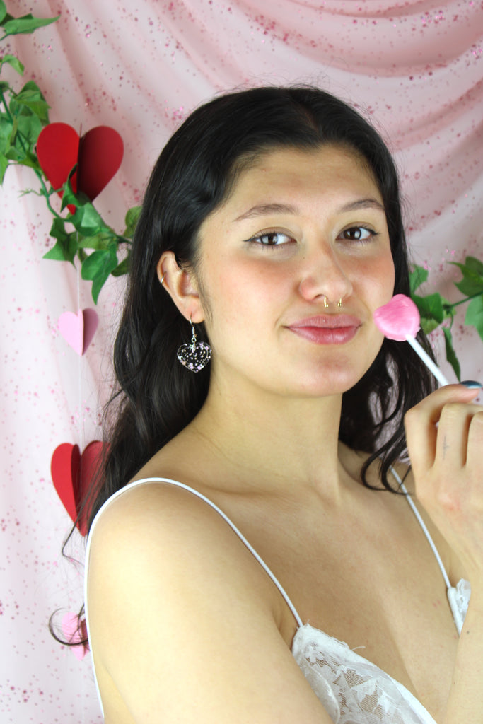 Pastel Confetti Heart Earrings - Sour Cherry