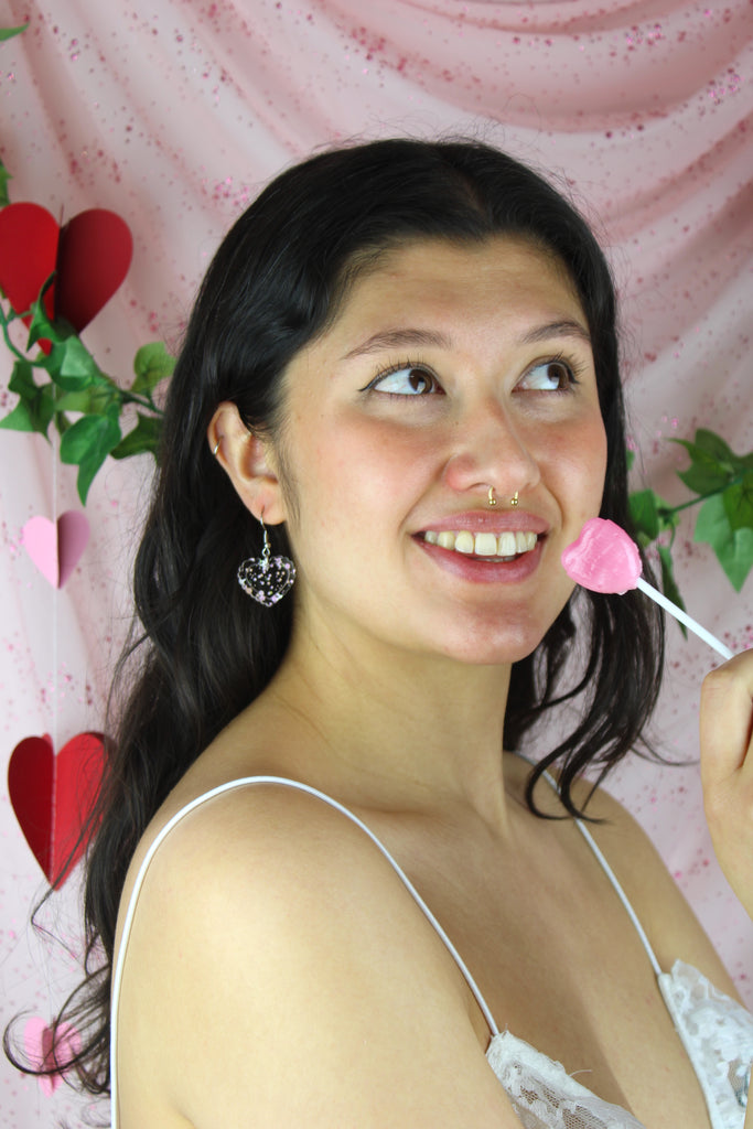 Pastel Confetti Heart Earrings - Sour Cherry