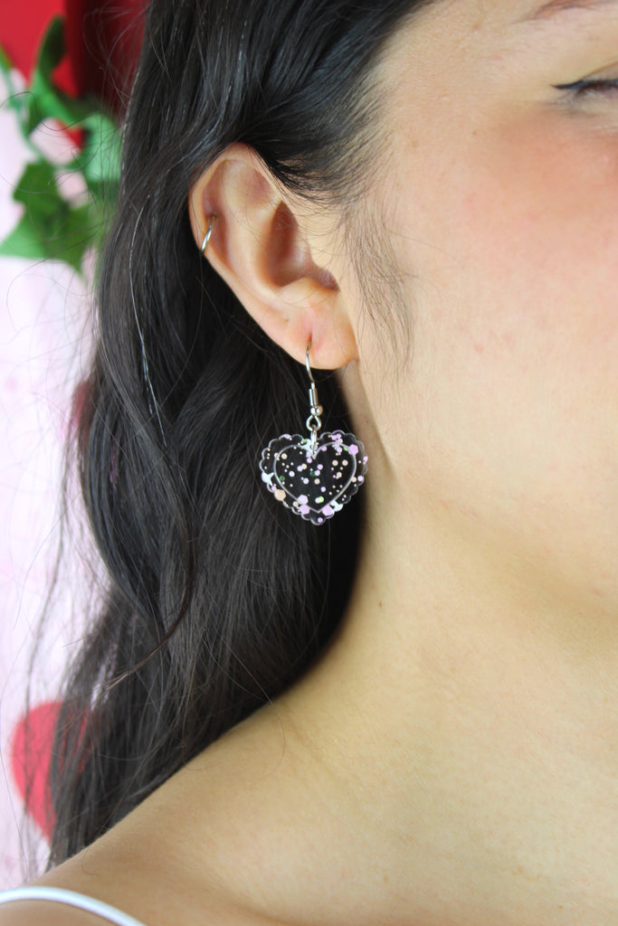 Pastel Confetti Heart Earrings - Sour Cherry