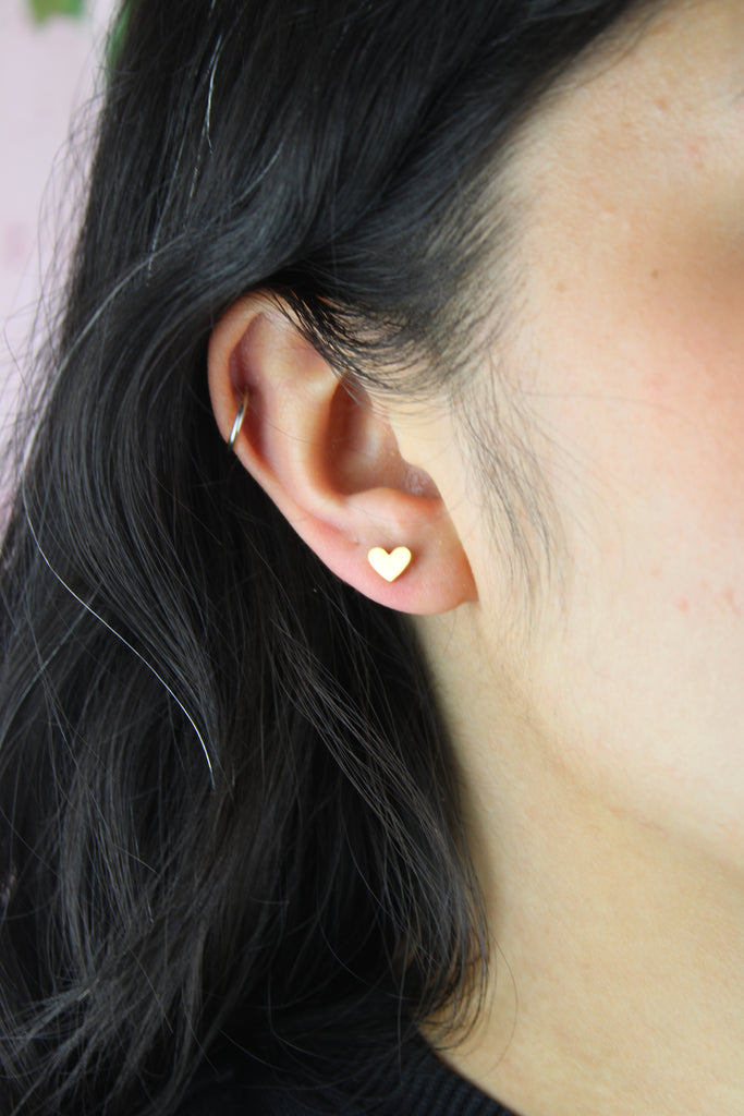 Heart Screw On Stud Earrings - Gold Plated - Sour Cherry
