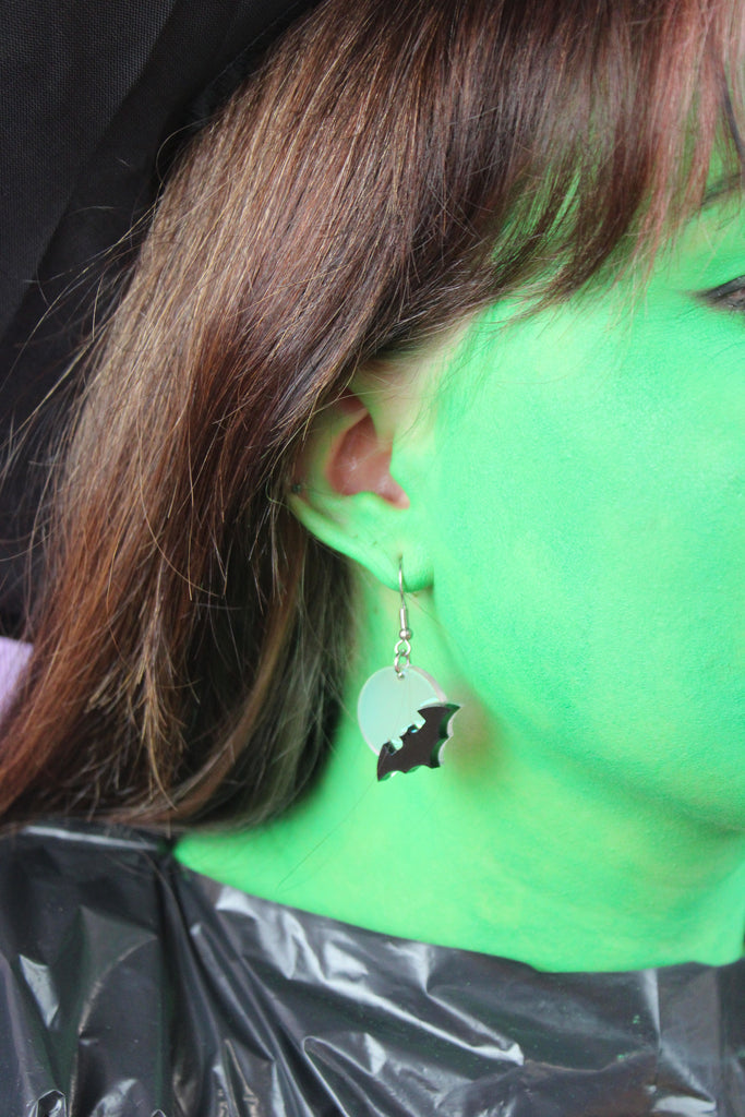 Bat On The Moon Earrings - Sour Cherry