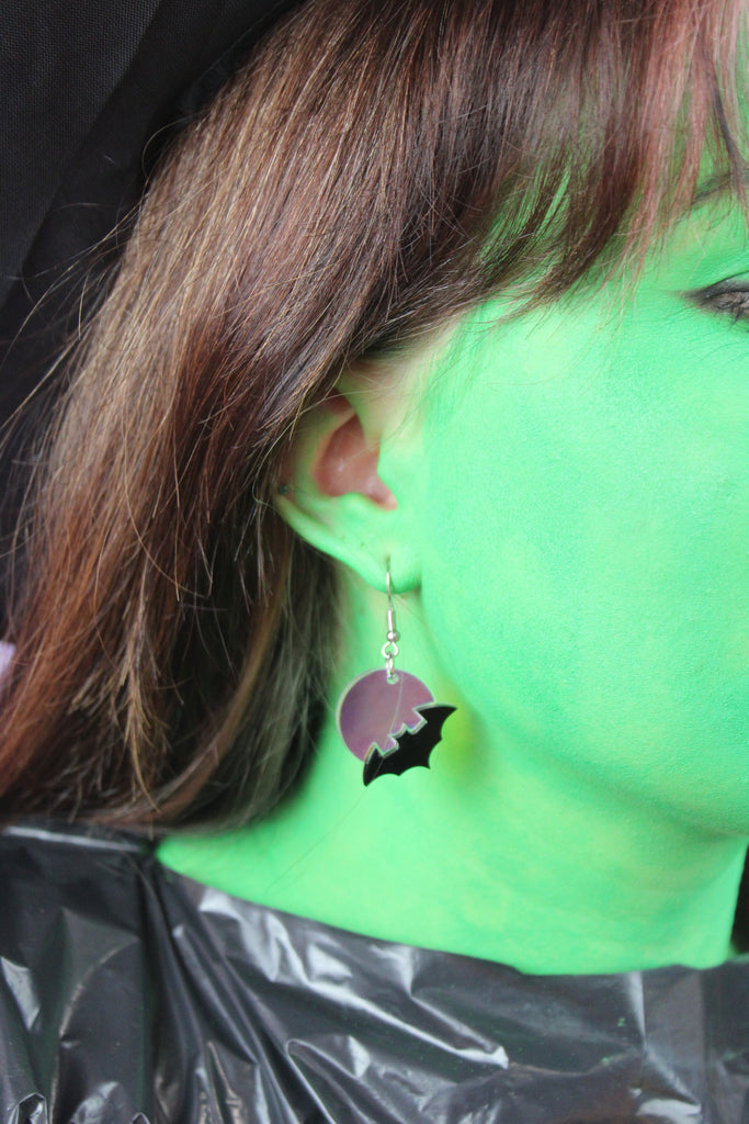 Bat On The Moon Earrings - Sour Cherry