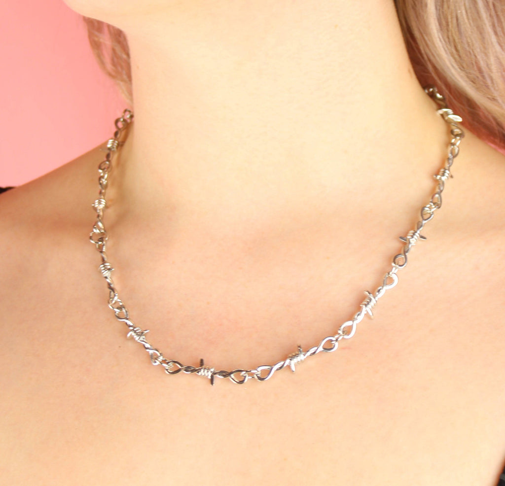 20 Inch Thin Barbed Wire Necklace - Sour Cherry