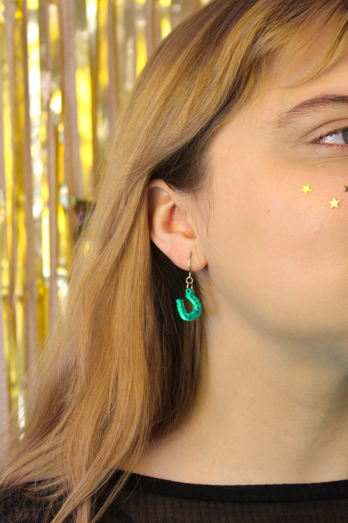 Just My Luck Huggie Hoop Earrings - Green - Sour Cherry