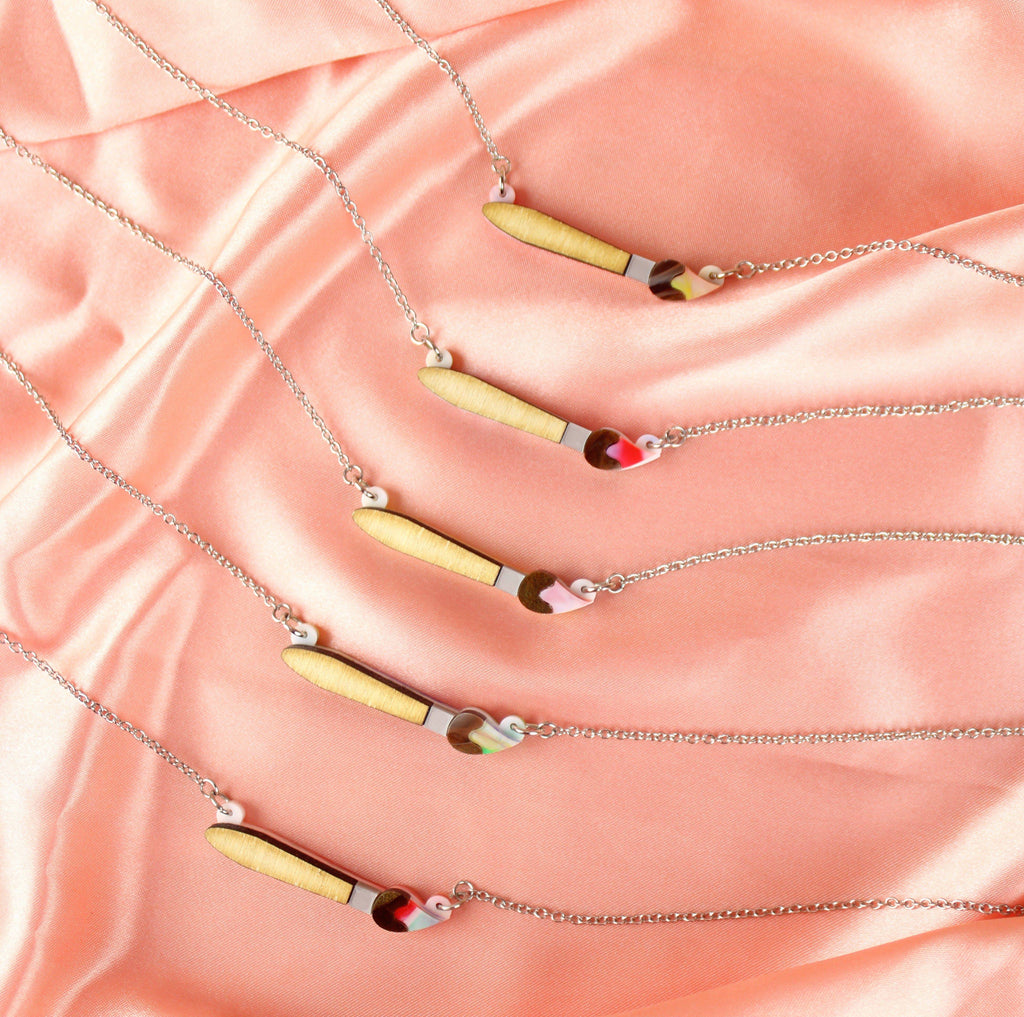 This Is An Art Paint Brush Necklace - Sour Cherry
