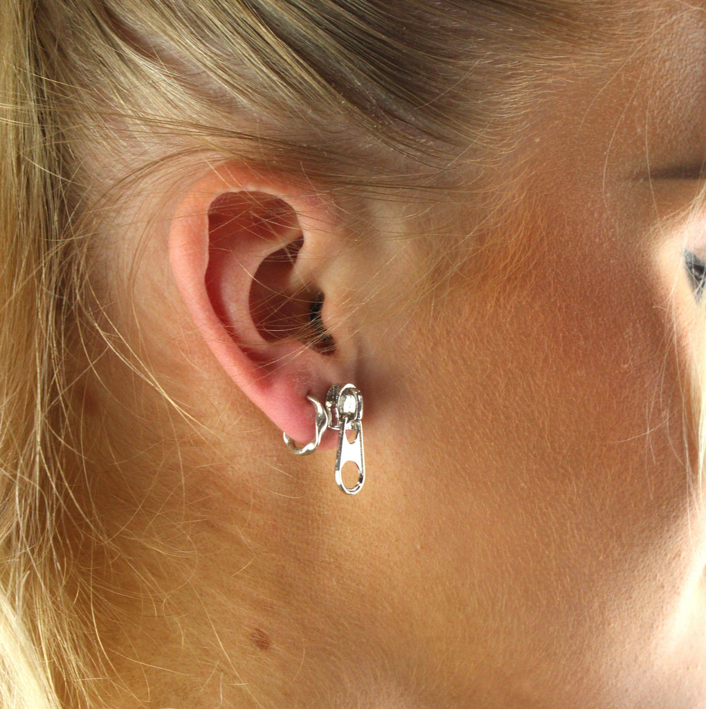 Zipper Earrings (Silver Plated) - Sour Cherry