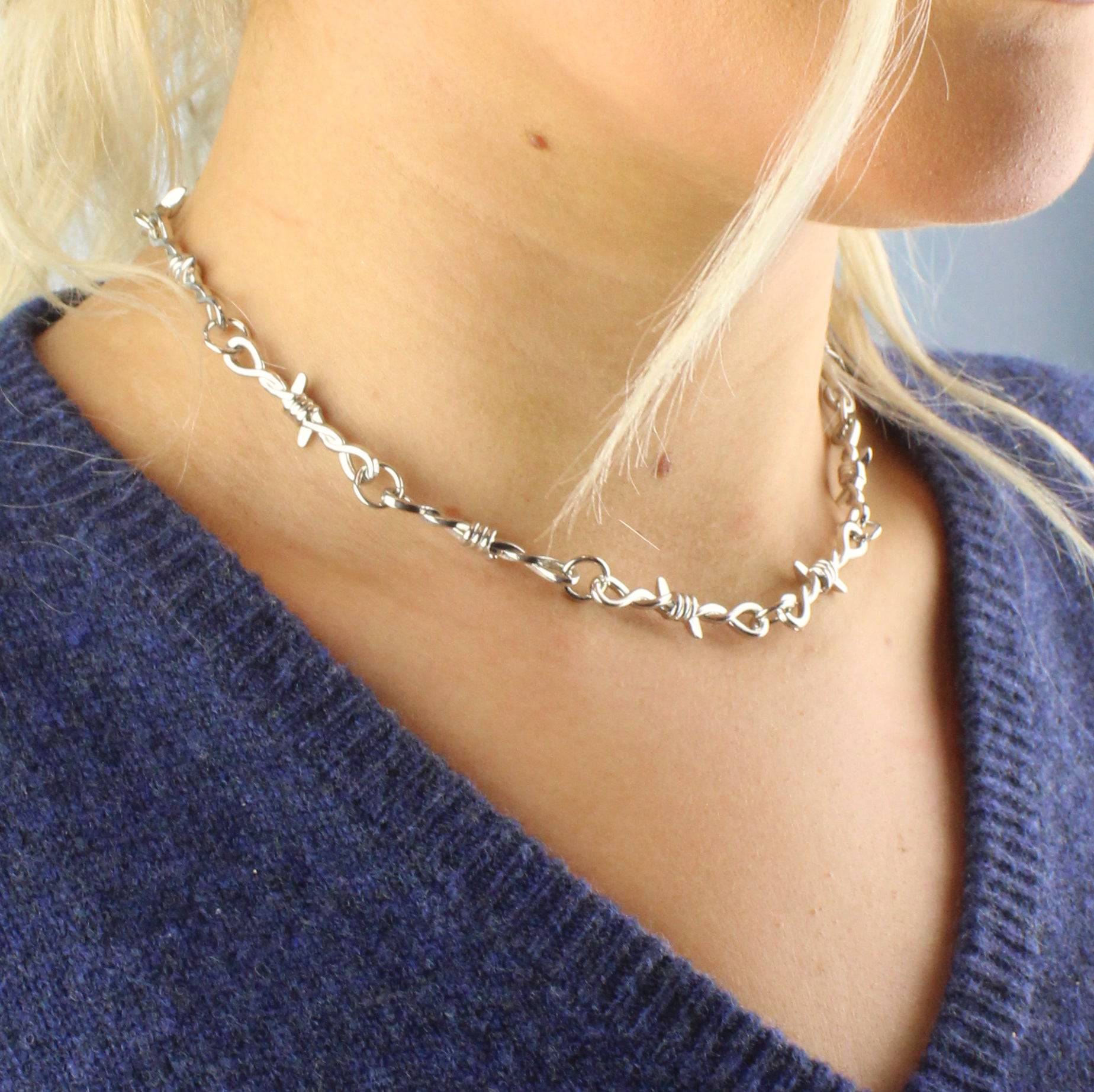 Barbed Wire Chain Choker 16 Inch Thin Barbed Wire Necklace