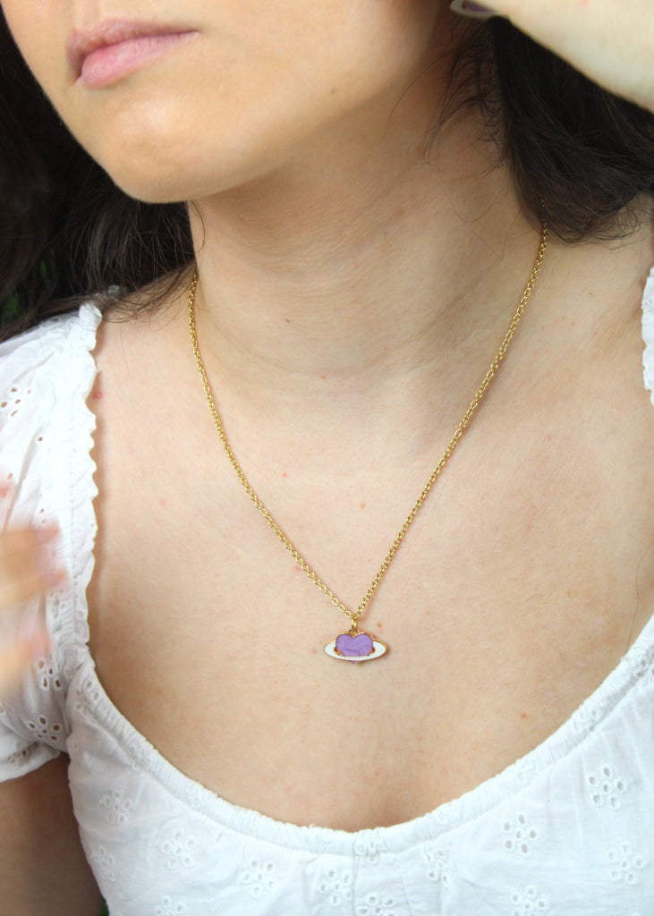 Lilac Heart Planet Necklace - Sour Cherry