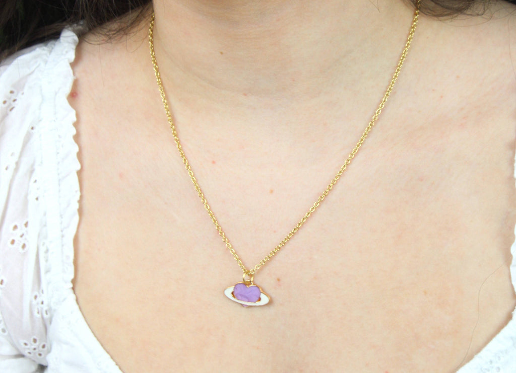 Lilac Heart Planet Necklace - Sour Cherry