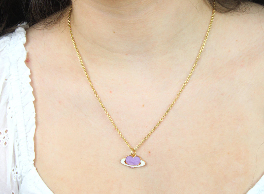 Lilac Heart Planet Necklace - Sour Cherry