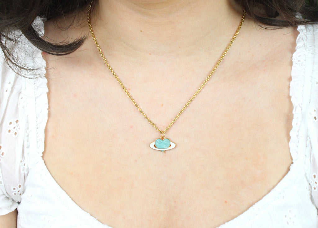 Aqua Heart Planet Necklace - Sour Cherry
