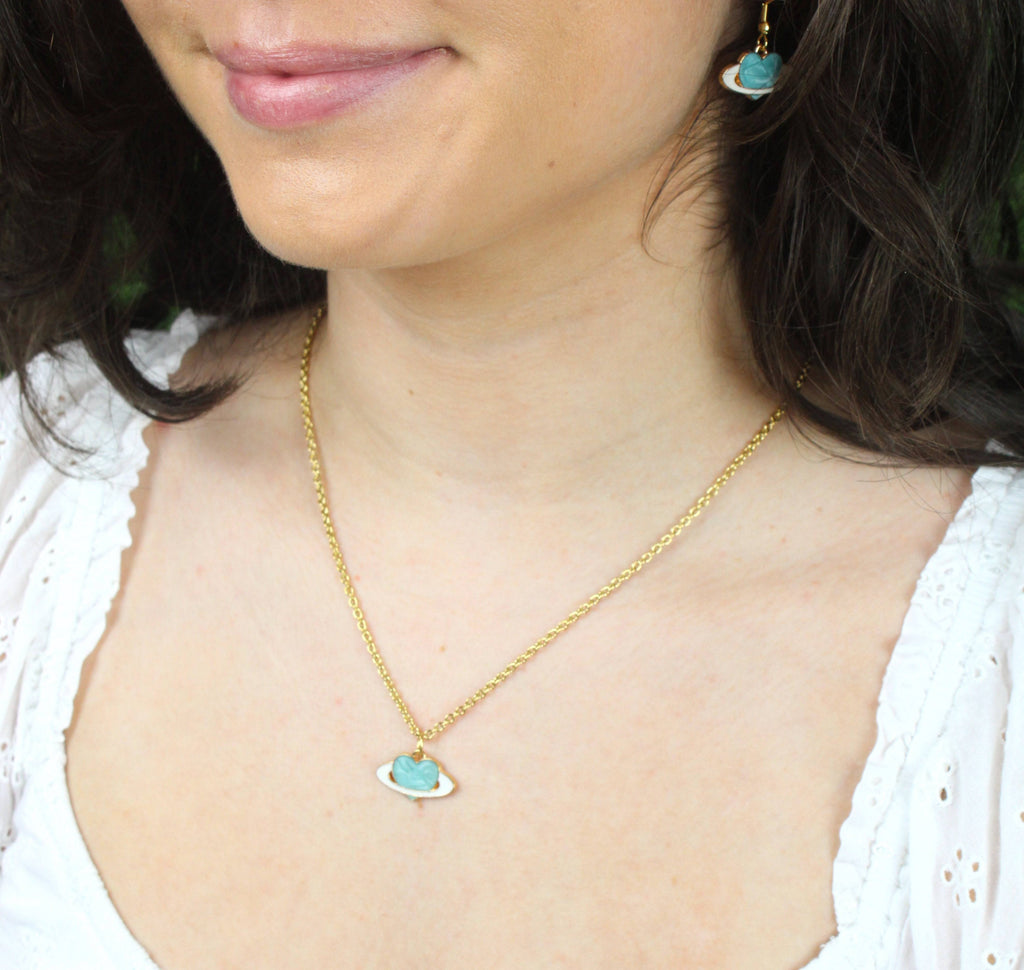 Aqua Heart Planet Necklace - Sour Cherry
