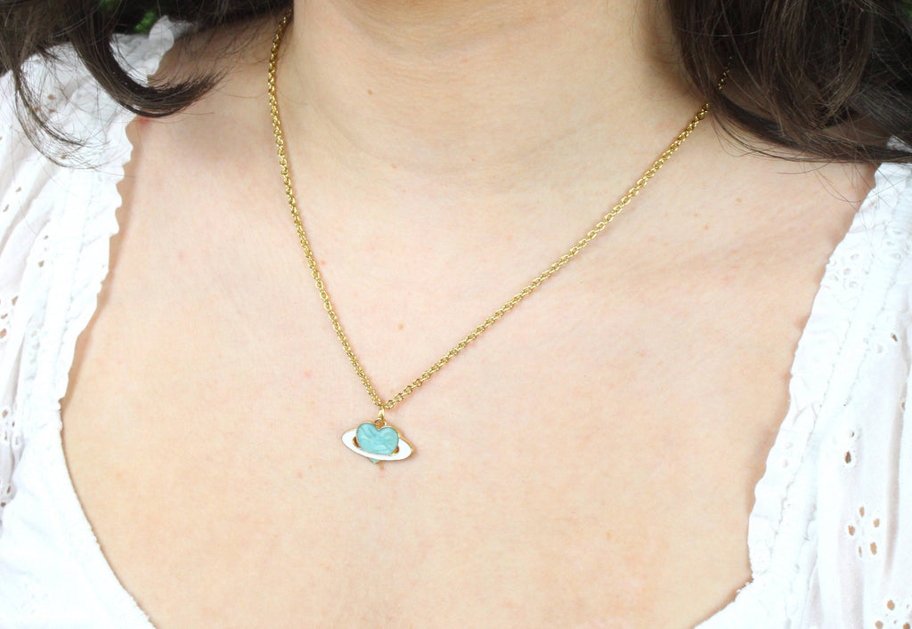 Aqua Heart Planet Necklace - Sour Cherry